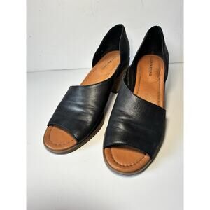Lucky Brand Women's Block Heel Size 9.5M Black Leather Open Toe Shoes